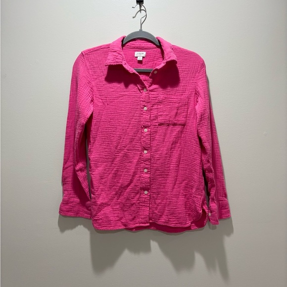 J CREW • Women’s Hot Pink Cotton Gauze Button Up Shirt Size XS - Picture 1 of 4